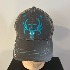 Bone Collector 6 Panel Adjustable Hat Cap Men’s Camo Teal Skull Hunting Outdoors